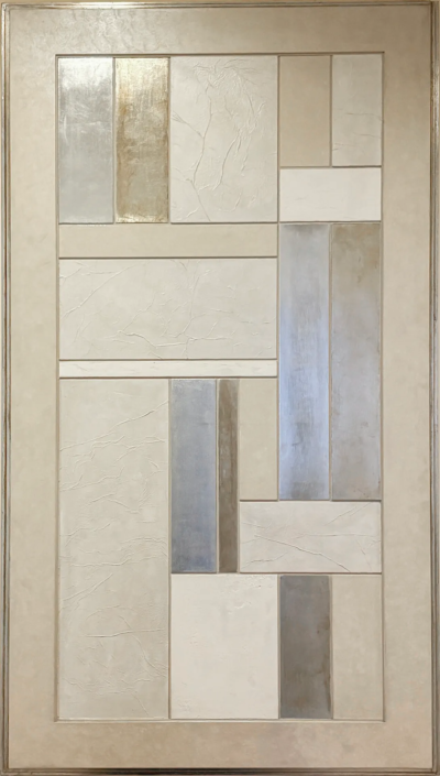 Fabio Mazzeo <br> PARIS PANEL 1 <br> 2009 <br> Hand-milled multi-layer fir wood base, solid MDF frame, pigmented stucco base coat, patinated bronze and silver leaf decoration with metallic powder <br> 90 X 160 CM